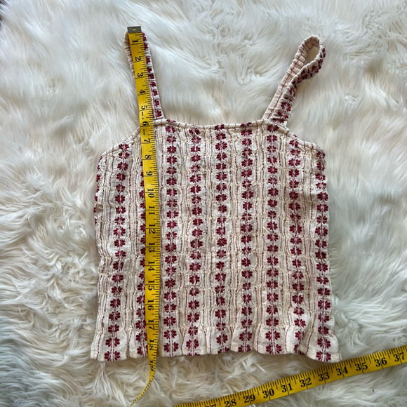 American Eagle Outfitters Womens Tank Top White Red Floral Sleeveless Smocked S - Picture 4 of 6